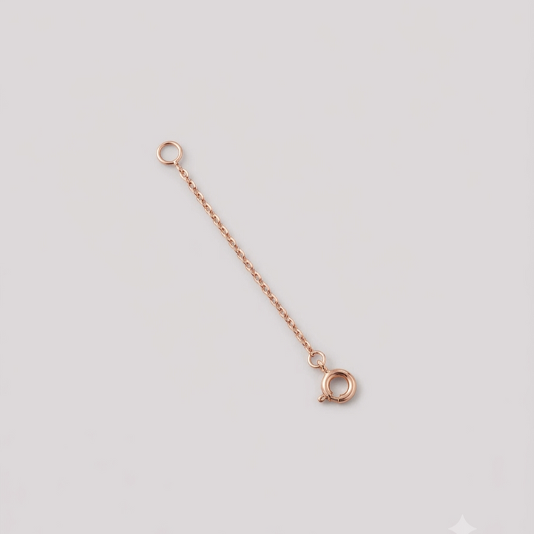 18K (750) rose gold 4 cm extension chain for necklaces and bracelets with fine cable chain and spring ring clasp.