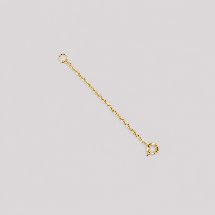 18K (750) yellow gold 4 cm extension chain for necklaces and bracelets with fine cable chain and spring ring clasp.
