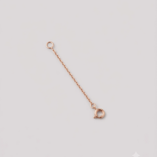18K (750) rose gold 4 cm extension chain for necklaces and bracelets with fine cable chain and spring ring clasp.