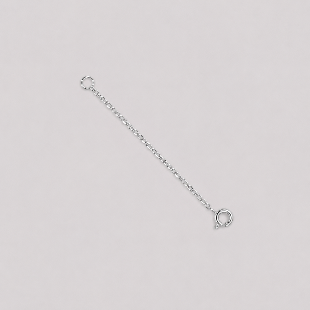 18K (750) white gold 4 cm extension chain for necklaces and bracelets with fine cable chain and spring ring clasp.